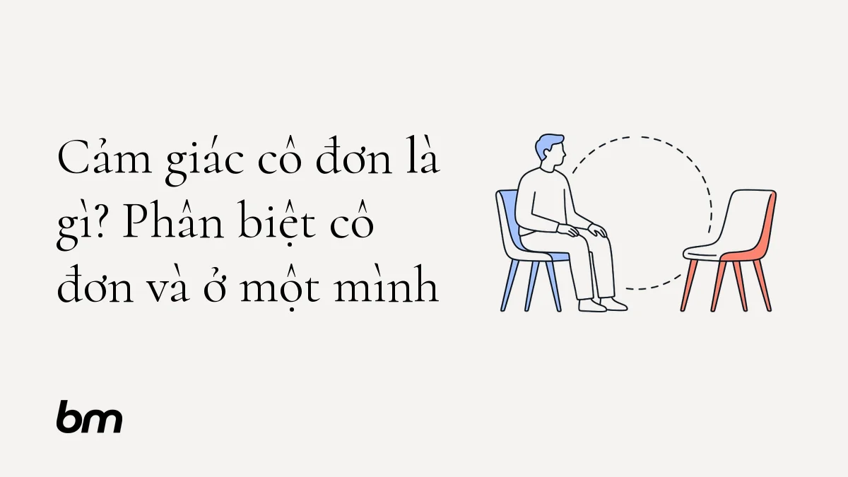 Minh họa cho Cảm giác cô đơn là gì? Phân biệt cô đơn và ở một mình: Một người ngồi yên trên chiếc ghế, bên cạnh là một chiếc ghế trống được nối bằng một đường tròn chưa khép kín, gợi khoảng cách cảm xúc và khả năng kết nối.