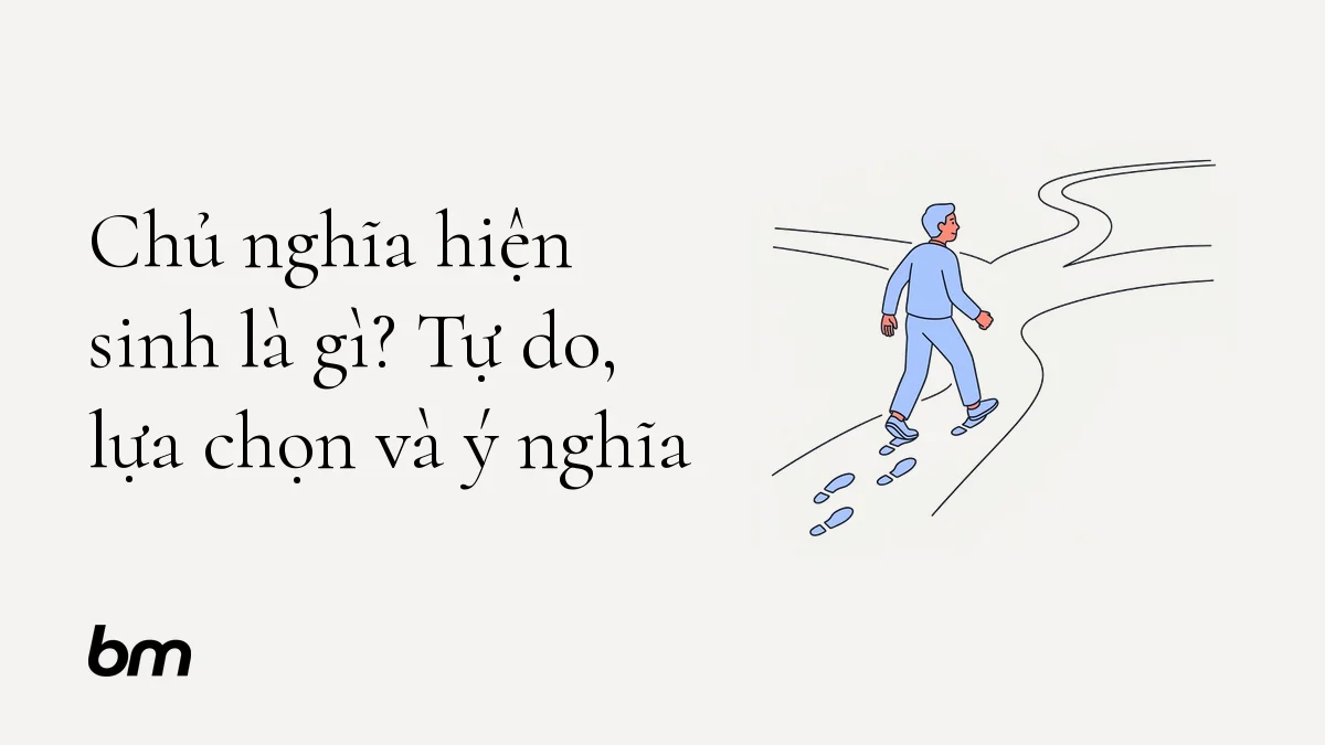 Minh họa cho Chủ nghĩa hiện sinh là gì? Tự do, lựa chọn và ý nghĩa: Một người đứng trước ngã rẽ tối giản, tự chọn một lối đi và để lại dấu chân phía sau, gợi ý nghĩa được tạo nên qua hành động.