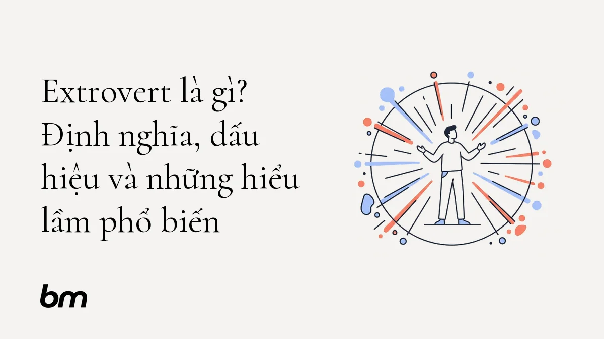 Minh họa cho Extrovert là gì? Định nghĩa, dấu hiệu và những hiểu lầm phổ biến: Một nhân vật đứng ở tâm vòng tròn, với các đường nét tỏa ra ngoài kết nối tới những chấm nhỏ xung quanh — ẩn dụ năng lượng được nạp từ thế giới bên ngoài thay vì từ bên trong.