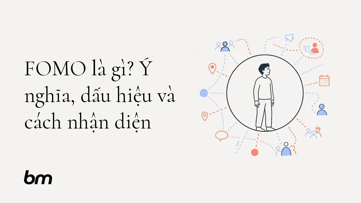 Minh họa cho FOMO là gì? Ý nghĩa, dấu hiệu và cách nhận diện: Một người đứng giữa vòng tròn khép kín, với những đường nét gợi các kết nối và trải nghiệm nằm ngoài tầm với; hình ảnh diễn tả cảm giác bị cuốn vào nỗi sợ bỏ lỡ.