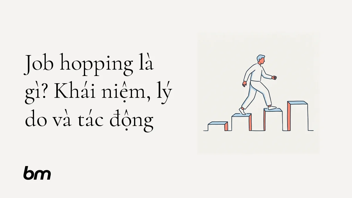Minh họa cho Job hopping là gì? Khái niệm, lý do và tác động: Một người bước giữa các bục công việc rời nhau, gợi hành trình chuyển việc và những khía cạnh khác nhau của lựa chọn đó.