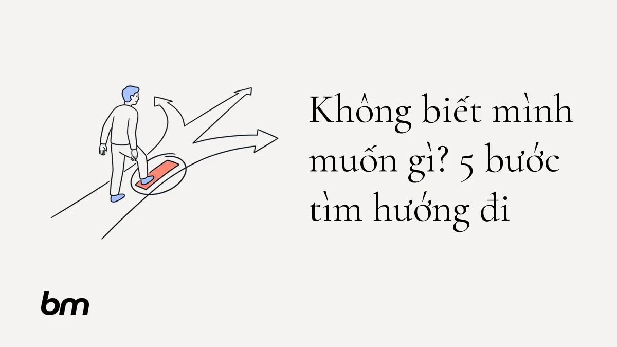 Minh họa cho Không biết mình muốn gì? 5 bước tìm hướng đi: Một người đứng trước ngã rẽ, bước thử trên một lối đi ngắn được khoanh tròn giữa những con đường còn bỏ ngỏ.