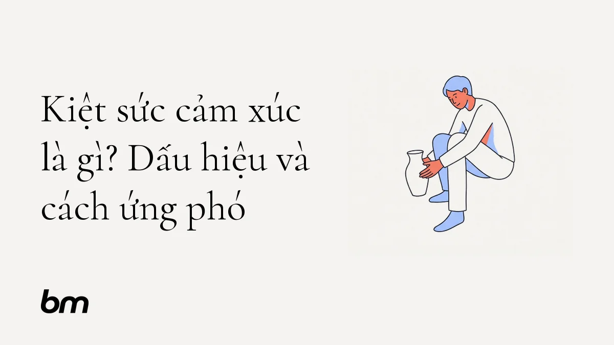 Minh họa cho Kiệt sức cảm xúc là gì? Dấu hiệu và cách ứng phó: Một người ngồi đặt chiếc bình cạn xuống bên cạnh, vai thả lỏng — ẩn dụ cho việc nhận ra cảm xúc đã cạn kiệt và bắt đầu cho bản thân thời gian hồi phục.