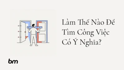 Minh họa cho Làm Thế Nào Để Tìm Công Việc Có Ý Nghĩa?: Một người đứng trước hai cánh cửa nghề nghiệp, dùng chiếc thước đơn giản để đối chiếu chúng với ba dấu mốc ưu tiên cá nhân.