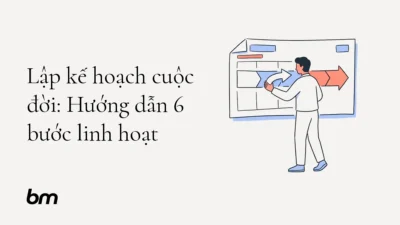 Minh họa cho Lập kế hoạch cuộc đời: Hướng dẫn 6 bước linh hoạt: Một người đứng trước lộ trình một trang với vài chặng rõ ràng, nhẹ nhàng xoay một mũi tên để cập nhật hướng đi.