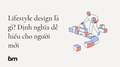Minh họa cho Lifestyle design là gì? Định nghĩa dễ hiểu cho người mới: Một người sắp xếp các khối hình đơn giản thành con đường riêng, gợi ý việc chủ động lựa chọn lối sống theo giá trị cá nhân.