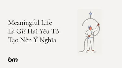 Minh họa cho Meaningful Life Là Gì? Hai Yếu Tố Tạo Nên Ý Nghĩa: Một người đứng giữa hai điểm neo: trái tim của chính mình và một ngôi sao nhỏ đại diện cho điều đáng giá; một sợi dây nối hai điểm tạo thành hình cầu nối, diễn tả sự gắn bó cá nhân làm nên ý nghĩa.