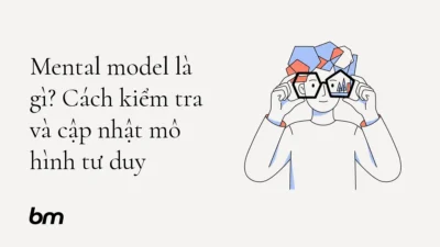Minh họa cho Mental model là gì? Cách kiểm tra và cập nhật mô hình tư duy: Một người chỉnh lại chiếc kính hình học đang làm lệch hình ảnh trước mắt, ẩn dụ cho việc nhận ra và cập nhật lăng kính tư duy.