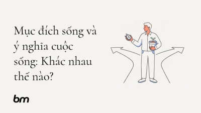 Minh họa cho Mục đích sống và ý nghĩa cuộc sống: Khác nhau thế nào?: Một người đứng trước ngã rẽ, tay cầm la bàn hướng về con đường phía trước, bên cạnh là chiếc chậu nhỏ có mầm cây được nâng niu—phương hướng và điều có giá trị cùng hiện diện trong một cảnh tối giản.