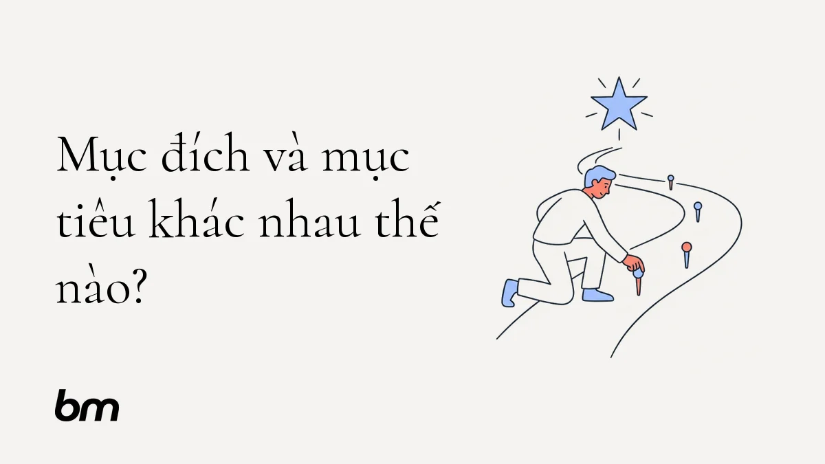 Minh họa cho Mục đích và mục tiêu khác nhau thế nào?: Một người đặt các mốc nhỏ trên con đường hướng về ngôi sao định hướng: mục đích chỉ hướng đi, mục tiêu đánh dấu điểm đến và chiến lược là lối đi được chọn.
