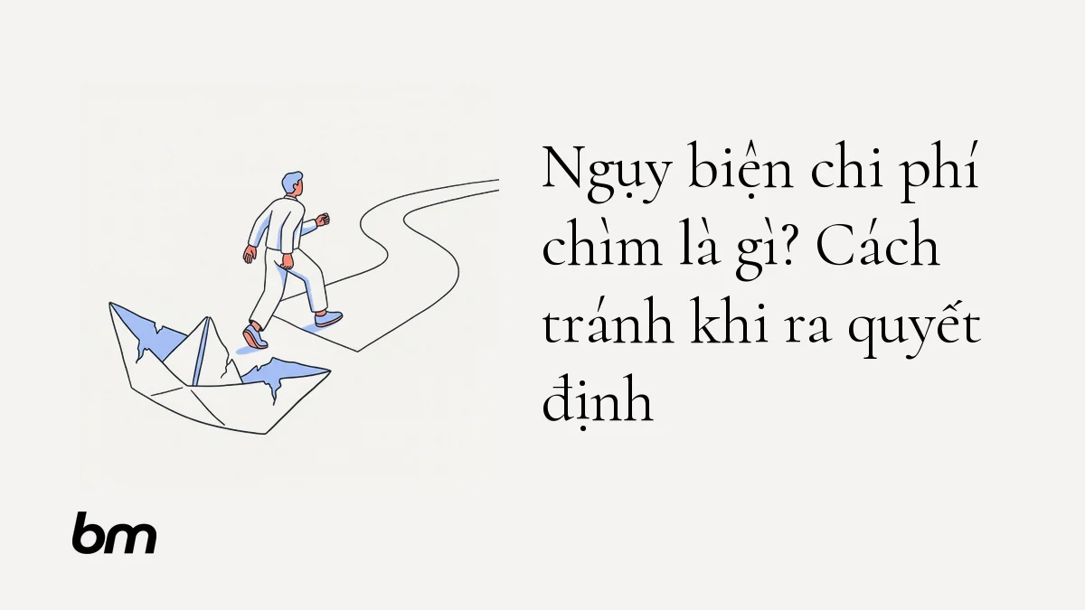 Minh họa cho Ngụy biện chi phí chìm là gì? Cách tránh khi ra quyết định: Một người bước khỏi chiếc thuyền giấy đã rách, hướng về con đường còn rộng mở: khoản đã bỏ lại không buộc ta phải tiếp tục.
