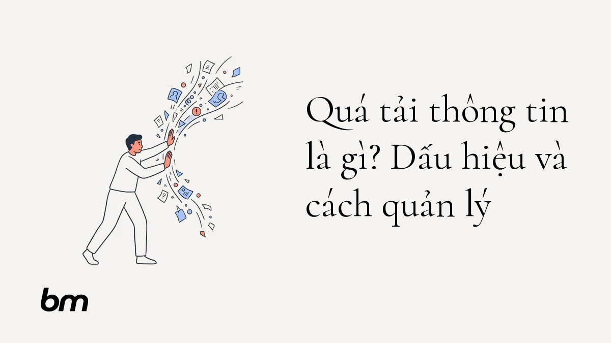 Minh họa cho Quá tải thông tin là gì? Dấu hiệu và cách quản lý: Một người dùng tay chặn một dòng ký hiệu và mảnh giấy trừu tượng đang đổ xuống, tạo khoảng trống yên tĩnh phía trước