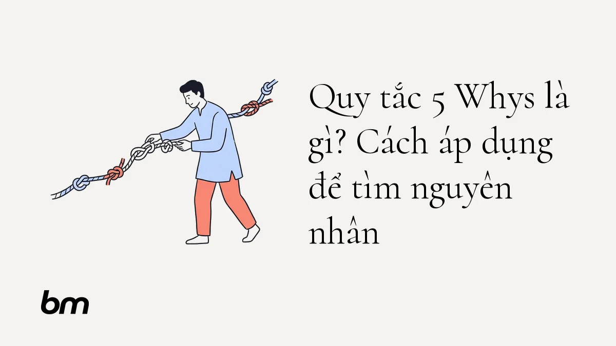 Minh họa cho Quy tắc 5 Whys là gì? Cách áp dụng để tìm nguyên nhân: Một người lần theo đường dây nguyên nhân từ một vấn đề ban đầu, kiểm tra từng nút thắt thay vì dừng ở lời giải đầu tiên.