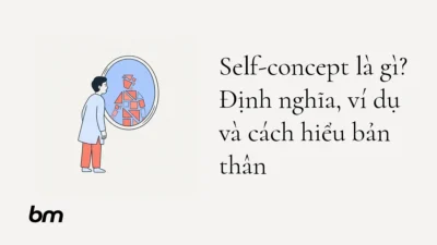 Minh họa cho Self-concept là gì? Định nghĩa, ví dụ và cách hiểu bản thân: Một người đối diện với chiếc gương tối giản; hình phản chiếu giữ cùng đường nét nhưng được tạo bởi các mảnh hình học rời, gợi quá trình tự suy ngẫm về cách mình mô tả bản thân.