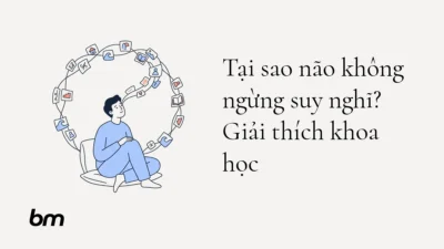 Minh họa cho Tại sao não không ngừng suy nghĩ? Giải thích khoa học: Một người ngồi yên, những đường nét mảnh nối các mảnh ký ức thành vòng tròn quanh đầu, gợi dòng suy nghĩ tự phát mà không biến nó thành hỗn loạn.