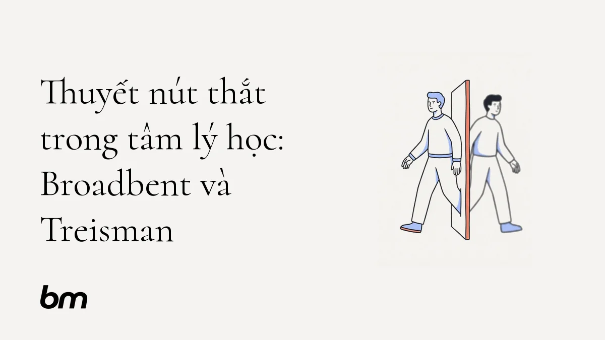 Minh họa cho Thuyết nút thắt trong tâm lý học: Broadbent và Treisman: Một dòng tín hiệu đi qua khe hẹp: phần được chú ý tiếp tục rõ nét, phần còn lại mờ đi nhưng vẫn lọt qua.